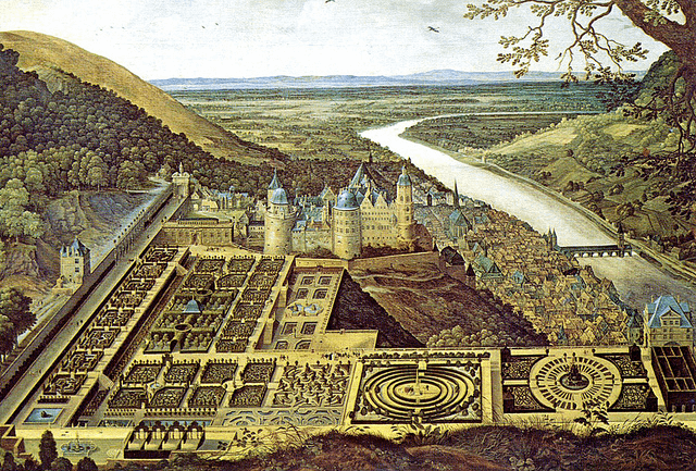 Painting of the Heidelberg Castle Gardens "Hortus Palatinus" in 1619. Taken by Roger W. via Flickr.